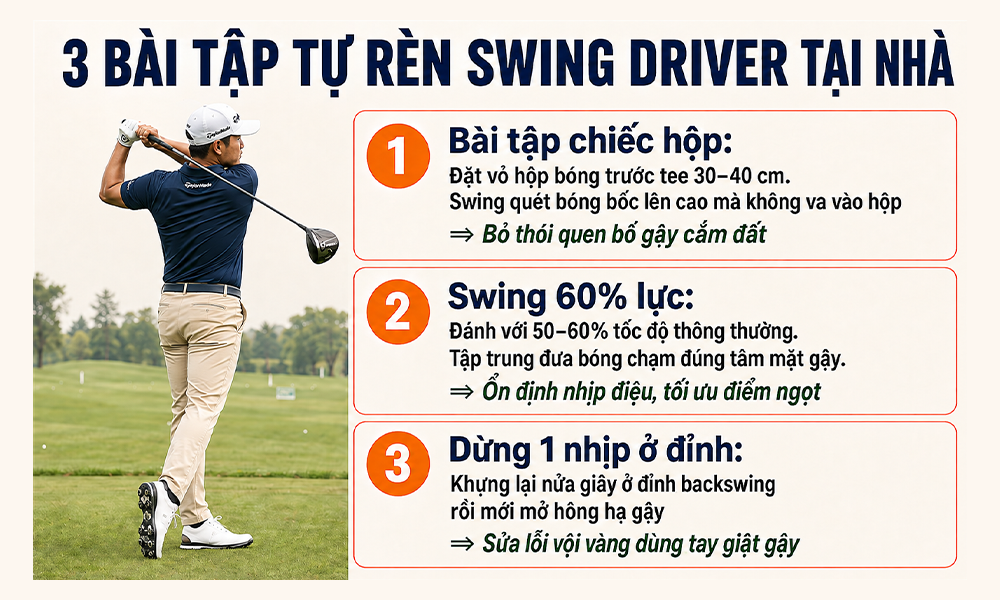 3 bài tập đánh gậy driver đơn giản